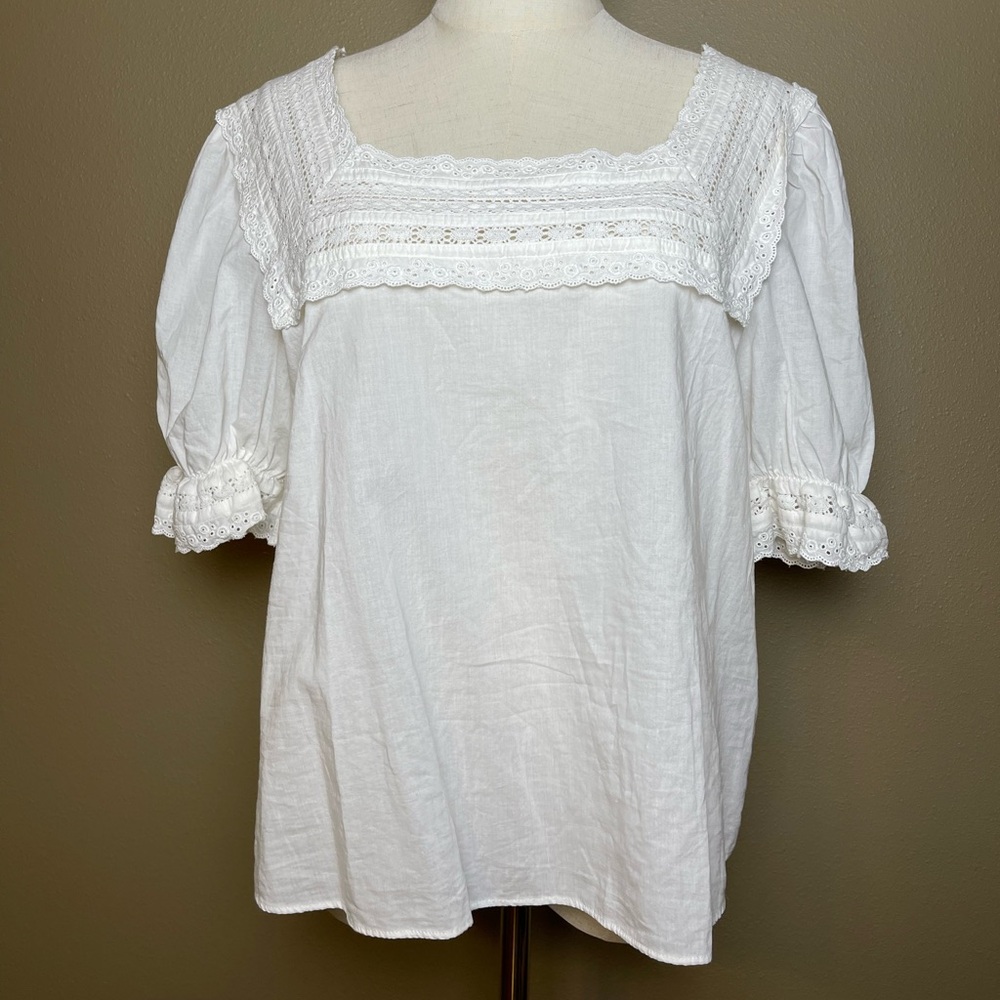 & Other Stories Paris Atelier White Cotton Boho Peasant Top Size M/L